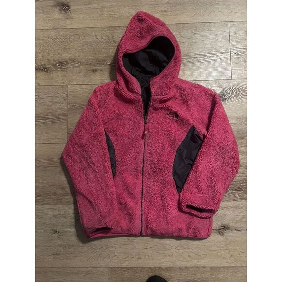 The North Face Youth Girls Pink Black Full Zip Reversible Hooded Jacket Sz Large - Picture 1 of 6